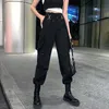 QWEEK Goth Spodnie Cargo Kobiety Punk Plus Size Spodnie Harajuku Harajuku Wysokiej talii Pants Oversized Odłączany pasek Luźne Dorywcze Spodnie Emo 201228