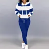 Kadınların Takipleri Bahar Sonbahar 2 Parça Ter Seti Hoodies Sweatshirt Harem Pantolon Kadınlar için Sıradan Spor Takımını Çizgili Takip Joggers Suit