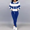 Fatos femininos primavera outono 2 peças conjunto de suor hoodies moletom harem calças casuais terno esportivo para mulheres listrado treino joggers terno