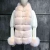 Yoloagain Moda Ciepłe Kobiety Bubble Rękawy Real Fur Collar Sweter Wełny Karstracyjna Kurtka 211220