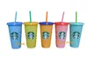 Bicchieri cambia colore da 24 OZ Bicchieri di succo di plastica con labbra e cannuccia Tazza da caffè magica Costom Starbucks che cambia colore in plastica 235j