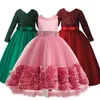 Manches longues enfants robe de princesse demoiselle d'honneur vêtements robes de soirée de mariage pour les filles Costume de noël Vestidos 4-14Y 220106