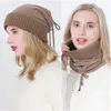 Multifunction drawstring Hat neckerchief fleece lined winter warm Beanie Skull Cap Neck for women will and sandy gift