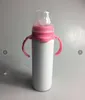 8oz空白の昇華の赤ちゃんのSippyボトルピンクの青い二重壁の真空乳首のハンドル壊れないボトル