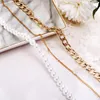 2020 Vintage Layered Chains Necklaces For Women Gold Color Alloy Link Chains Acrylic Pearl Necklaces Fashion Jewelry Wholesale