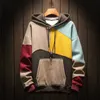 April MOMO Men's Hoodie With Fur Plus Size Patchwork Contrasted Color Casual Hooded Shirt Men Pullover Hip Hop Hoody 220114