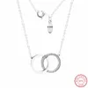 925 Sterling Silver 45cm Lång halsband Justera till 42cm 38cm Glykt Circle Hänge Detaljerad klassisk Mousserande CZ FLN039 Q0531