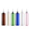 Refillable Plastic Bottle Brown White Green Blue Clear Pink Flat Shoulder PET Clear Sharp Spout Screw Lid Empty Portable Cosmetic Packaging Container 250ml