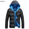FGKKS Men Warm Parkas Winter Windproof Mountaineering Coat Male Solid Color Fashion Thick Hooded Comfortable Parka 201126