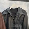 Cuir pour femme Faux Cool Fille Kim Même Style Faux-Sheewskin Simple Fit and Slim Blazer noir Blazer Long Belt Breverbreaker Veste