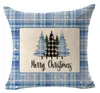 Pillowcase Blue Checked Christmas Pillow Cases Plaid Printed Linne Xmas Pillow Cover Automobile Cushing Cover för Home Hotel LSK2001