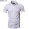 Mannen Elastische Bamboe Fiber Jurk Shirts 2018 Zomer Nieuwe Korte Mouw Shirt Mannen Casual Merk Zakelijk Werk Shirt Camisa Masculina G0105