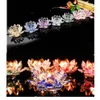 Crystal Glass Lotus Flower Candle Tea Light Holder Buddhist Ljusstake Bröllop Bar Party Alla hjärtans dag Decor Night Light Y200109