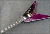 Custom Shop Trans Purple Flame Maple Top Flying V Gitarre Black Pickguard String durch Body Bridge Gold Hardware9881011