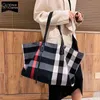 Shopping Bags Large Capacity Cotton Fabric Plaid Casual Tote for Women Luxury Brand Fashion Shoulder Bag Handbags Designer Bolsos Sac New220307