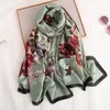 2020 Moda Outono Mulheres lenços de seda New Flores Imprimir Xailes Wraps longo Bandana Foulard Femme luxo macio Lenço de seda