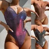 Bling cekin sexy jednoczęściowy strój kąpielowy 2021 Seksowne głębokie kąt kąpielowy Kąpiec kąpielowy Kobiet Dropshipping Monokini Glitter