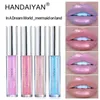 Yeni Handlaiyan 6 Renkler Glow Glitter Pırıltılı Mermaid Lipgloss Dudak Tonu Nemlendirici Su Geçirmez Metal Uzun Ömürlü Sıvı Dudak Parlatıcısı Dudak Balsamı