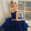 Ruffles Tulle A Line Flower Girl Dress One Shoulder Shinny Bow Tiered Ceremony Party Dress Birthday Princess Gowns