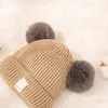 Bonnet d'hiver pour enfants de 1 à 5 ans, bonnet tricoté en acrylique, chapeau à pompon, Double boule de fourrure, bonnets tricotés pour nourrissons