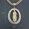 N7M7 Hip Hop Iced Out Bling Big Virgin Mary Neckor Pendants Gold Color rostfritt stål Madonna -halsband för kvinnliga smycken Y1220303L