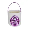 Happy Easter Basket Lentejuelas Conejo Cestas Lona Pascua Tote Regalo Llevar Huevos Bolsa de dulces Felpa Fondo redondo Bolsos de almacenamiento FY7481