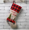 Christmas Stocking 18" Embroidered Linen Buffalo Plaid Red Truck Hooked Xmas Stocking Christmas Decorations and Party Accessory JK2010XB