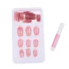 24Pcs Pink Glitter Line Long Fake Nails Full Cover Nail Art False Glue Finger Press On Manicure Decoration With Glue1301S