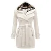 Women Wnter Double Breasted Pea Long Sleeve Coat Mid Length Outwear Trench Check Hood Coat1