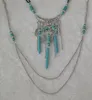 Multinivel bohemio retro con colgante de corazón turquesa collar de la joyería del encanto para las mujeres de la joyería de moda