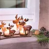 Candle Holder Wrought Iron Elk Pull Car Candlestick Retro Christmas Mother And Children's Room Deer Sleigh with 4 Candle Cup LJ201018