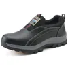Mens Çelik Toe Güvenlik İnek Deri Malzeme Üst ve Delin Gözden Geçirmez Tepler Slipon İş Ayakkabıları Plus Boyut 3545 Y200915