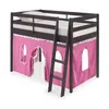US Stock Roxy Twin Wood Junior Loft Bed with Espresso Furniture with Pink and White Bottom Tent Pink365t