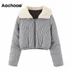 Aachoae Women Plaid Coat Winter Autumn Long Warm Jacket女性フード付きカジュアルショートMujer Chaqueta SL 201027