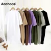 Aachoae Women Casual Loose Solid Cotton T Shirt Dress O Neck Oversize Mini Dress Batwing Short Sleeve Basic Dresses Vestidos H1210