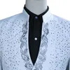 White Diamond Design Stand Collar Collar 2 peças Tuxedo Suit Men Bordado de festas de festas de casamento com calças Cantor de palco Homme 201105