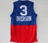 Vintage 3 Allen 3Iverson 76 Jersey Georgetown Hoyas Vintage Maillots Uniformes Gris Noir Bleu Blanc Rouge Cousu