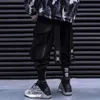 11 bybb의 어두운 멀티 포켓 힙합 바지 남자 리본 탄성 허리 하라주쿠 streetwear 조깅자 망 바지 Techwear 바지 201106