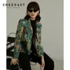 CHEERART Green Buddha Print Blazer e giacche da donna Blazer e giacche da donna di alta moda Blazer a maniche lunghe Cappotto autunnale LJ201212