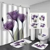 Bathroom Sets Shower Curtain Set 4 Pcs HOT SALE Shower Curtain Mat Set Toilet Cover 180X180CM Shower Curtain Toilet Seat Covers HHD4661