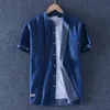 Blue Fashion Men Solid Short Sleeve Linen Shirts Men Shirt Summer Chinese Style Luxury Casual Sport Slim Fit Shirt 220222