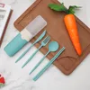 Wheat Straw Portable Tableware Dinnerware Sets Knife Fork Spoon Chopsticks Set Storage Box Four-Piece Student Gift RRA12158