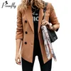 Peomfly Mulheres Dupla Breasted Elegante Blazer Casual Loose Manga Longa Jaqueta Sólida Escritório Senhora Senhora Blazer Fino Outwear Casaco LJ201021