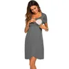 Solidna sukienka ciążowa Krótki rękaw Sukienka Kobiety Mini Mini Dress Letnia Ciężarna Dorywczo Nieregularne Sukienka Codziennie Noszenie G220309