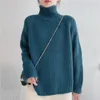 Autumn New design women's turtleneck long sleeve loose solid color back vent jag asymmetric knitted sweater jumper