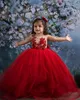 2022 Cristalli di pizzo rosso di lusso Abiti da ragazza di fiori Cristalli di perline Abito di sfera Tulle Lilttle Bambini Compleanno Pageant Abiti da sposa ZJ512