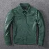 Ücretsiz nakliye, moda yeşil bronzlaşma Koyun derisi gömlek. Kaliteli genç ince hakiki deri ceket. Yumuşak ince deri gömlek. LJ201030