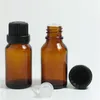 200pcs / lot 15 ml Amber glazen fles met reducer druppelaar en tamper duidelijke deksel, essentiële olie groothandel