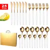 24 pezzi Set di posate per la casa Set di stoviglie in oro Coltello in acciaio inox Forchetta Cucchiaio Food Grade Stoviglie di lusso Confezione regalo Lavabile in lavastoviglie 201116