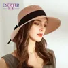 ENJOYFUR Summer sun straw hats for Women Wide Brim Ribbon Bow Beach hat female fashion UV UPF Sun Protection hats for travel Y200602